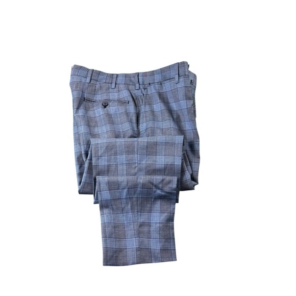 Orazio Luciano Napoli Blue Checked Wool Button Fly Men's Trouser Size 34x28